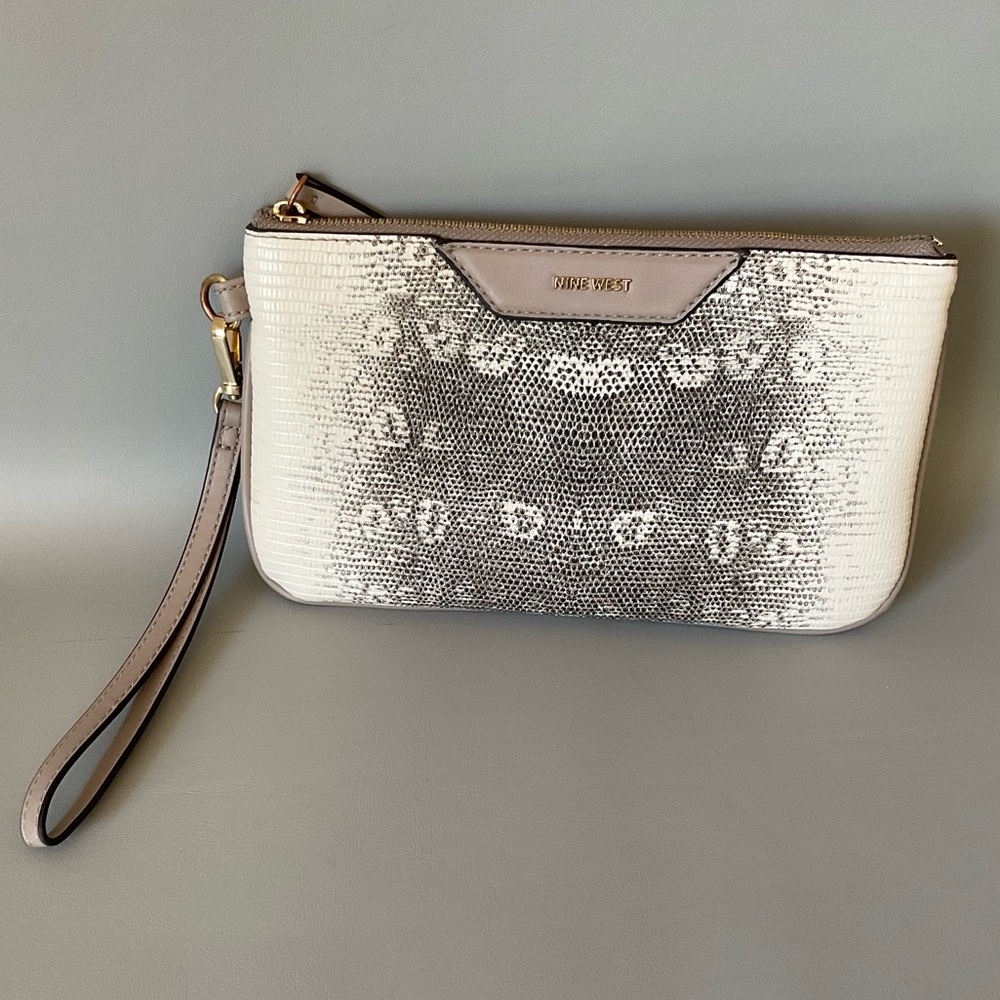 Nine West, black and white animal print clutch/wristlet